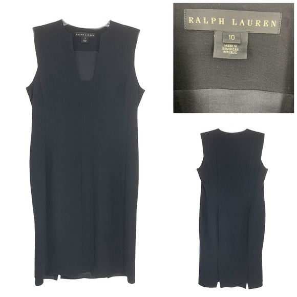 Vintage 1990's Ralph Lauren Black Label Sz 10 Black Wool Shift Career Dress - Picture 1 of 10
